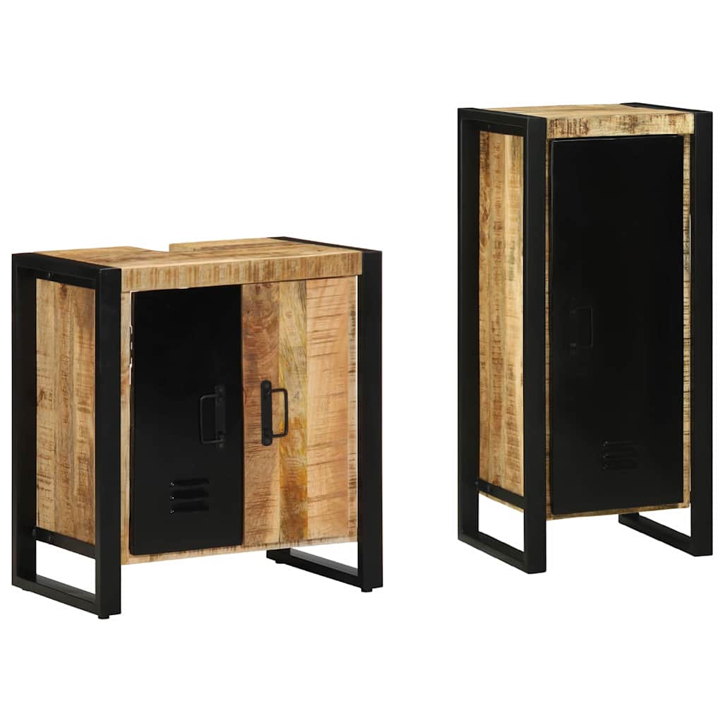 Bathroom Furniture Set 2 pcs Brown and Black Solid Mango Wood