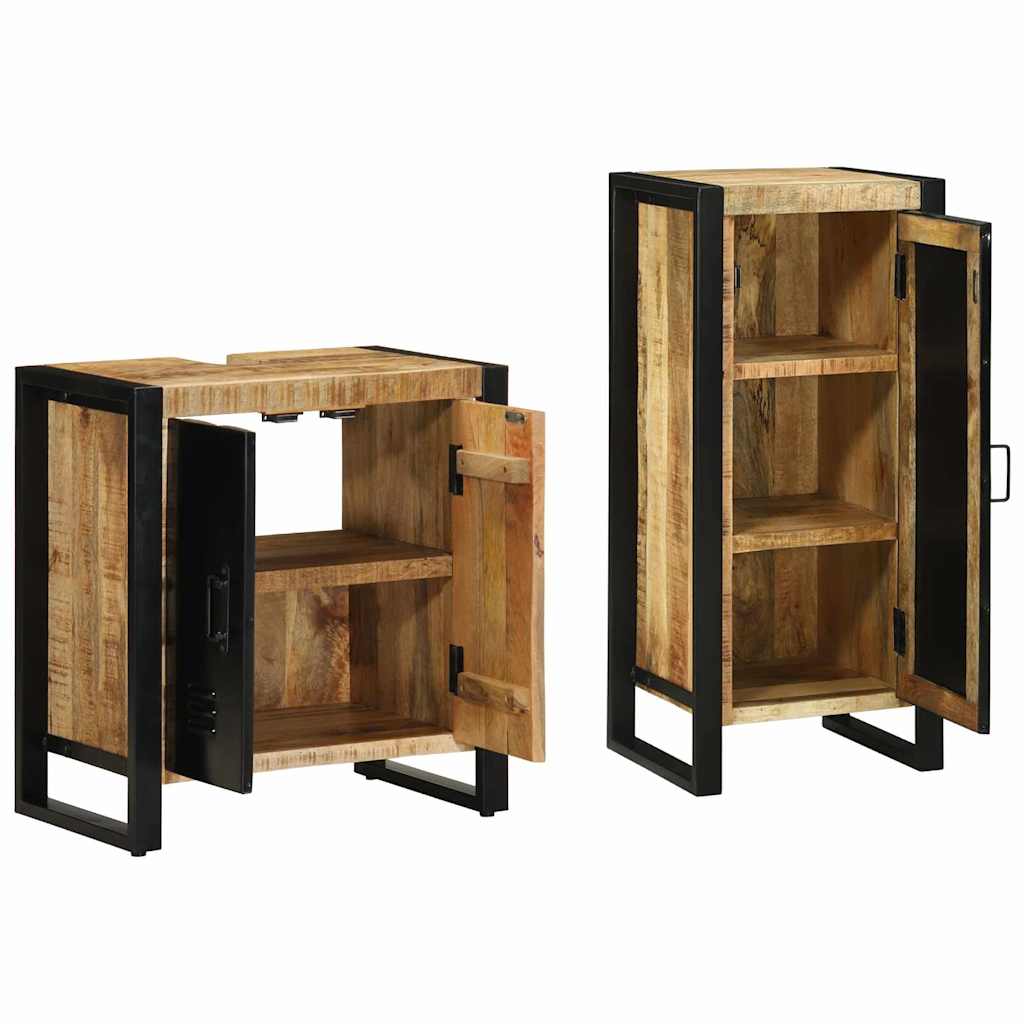 Bathroom Furniture Set 2 pcs Brown and Black Solid Mango Wood