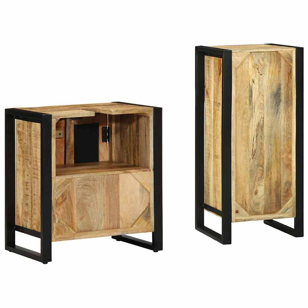 Bathroom Furniture Set 2 pcs Brown and Black Solid Mango Wood