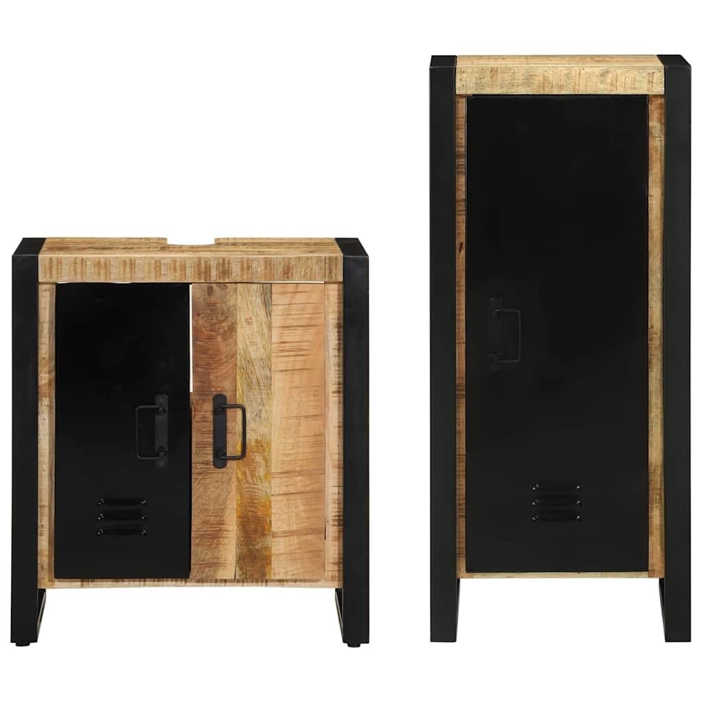 Bathroom Furniture Set 2 pcs Brown and Black Solid Mango Wood