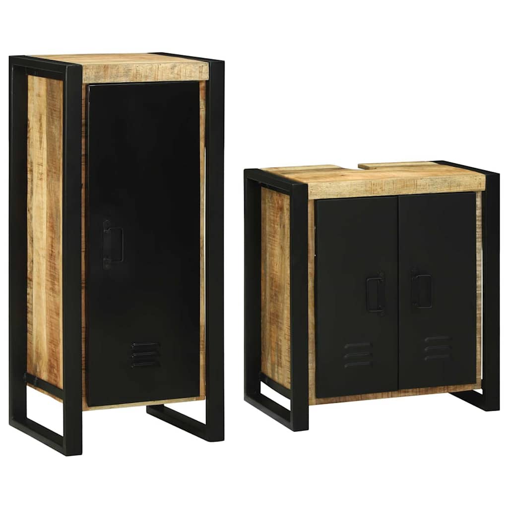 Bathroom Furniture Set with Door 2 pcs Brown Solid Mango Wood