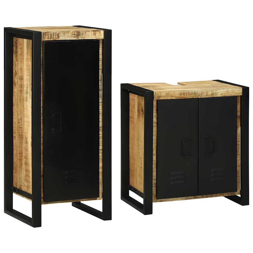 Bathroom Furniture Set with Door 2 pcs Brown Solid Mango Wood