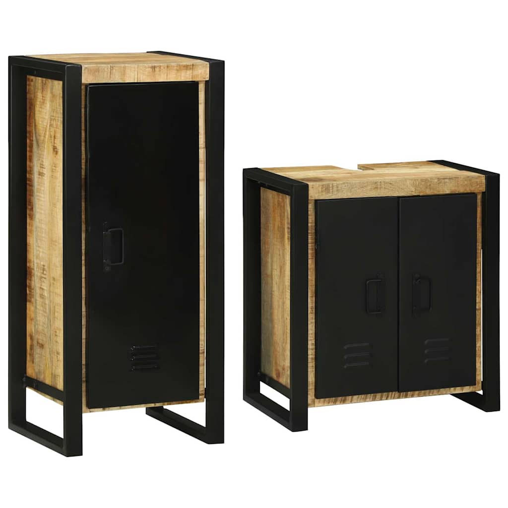 Bathroom Furniture Set with Door 2 pcs Brown Solid Mango Wood