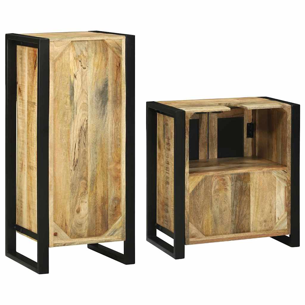 Bathroom Furniture Set with Door 2 pcs Brown Solid Mango Wood