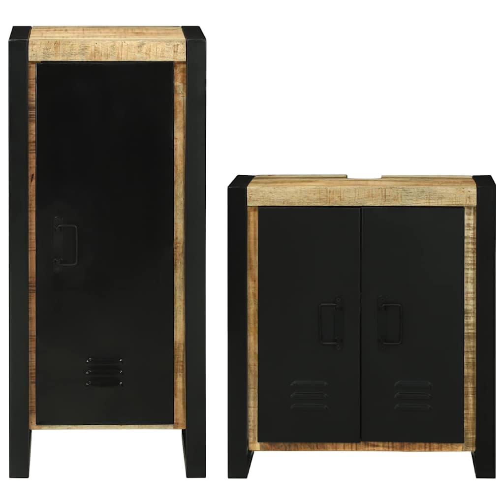 Bathroom Furniture Set with Door 2 pcs Brown Solid Mango Wood