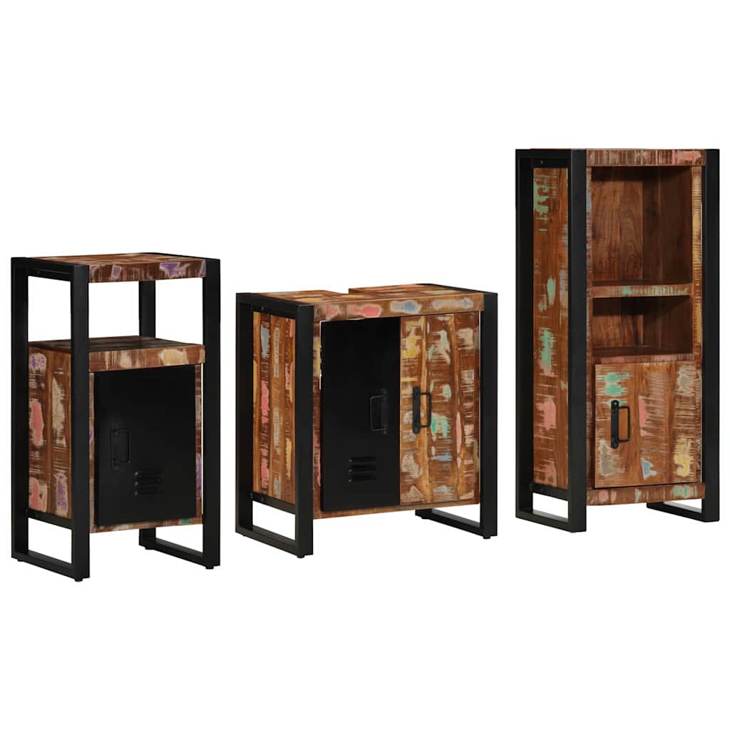 Bathroom Furniture Set 3 pcs Multicolour Solid Reclaimed Wood
