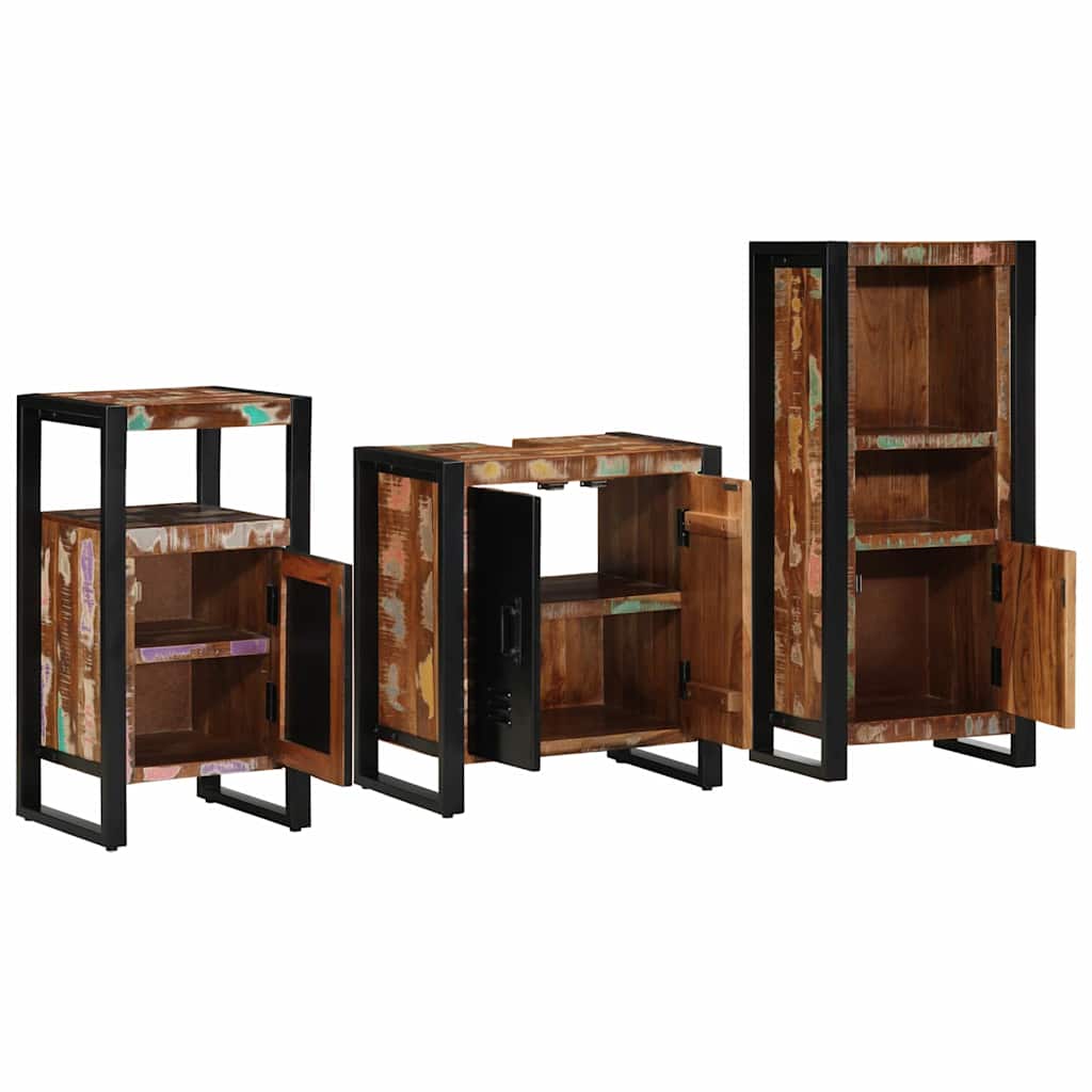 Bathroom Furniture Set 3 pcs Multicolour Solid Reclaimed Wood