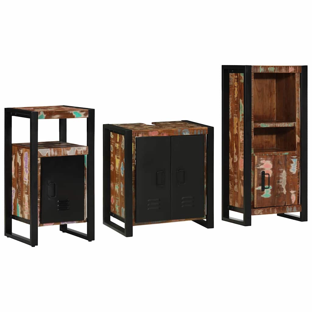 Bathroom Furniture Set 3 pcs Multicolour Solid Reclaimed Wood