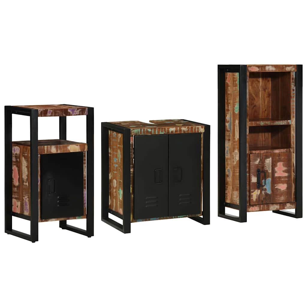 Bathroom Furniture Set 3 pcs Multicolour Solid Reclaimed Wood