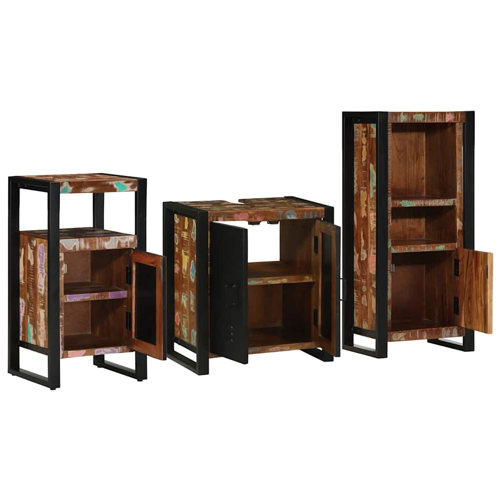 Bathroom Furniture Set 3 pcs Multicolour Solid Reclaimed Wood