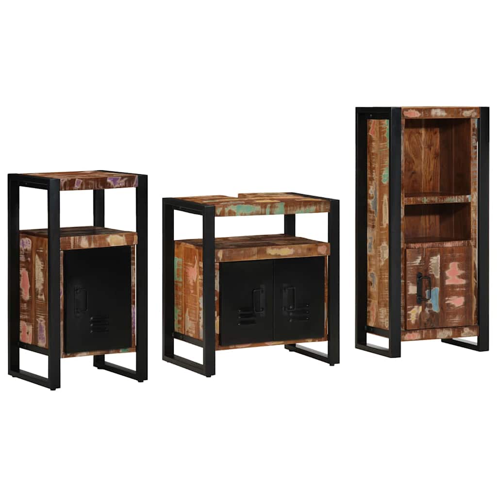Bathroom Furniture Set 3 pcs Multicolour Solid Reclaimed Wood