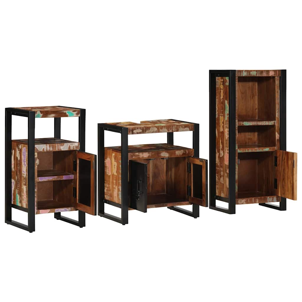 Bathroom Furniture Set 3 pcs Multicolour Solid Reclaimed Wood