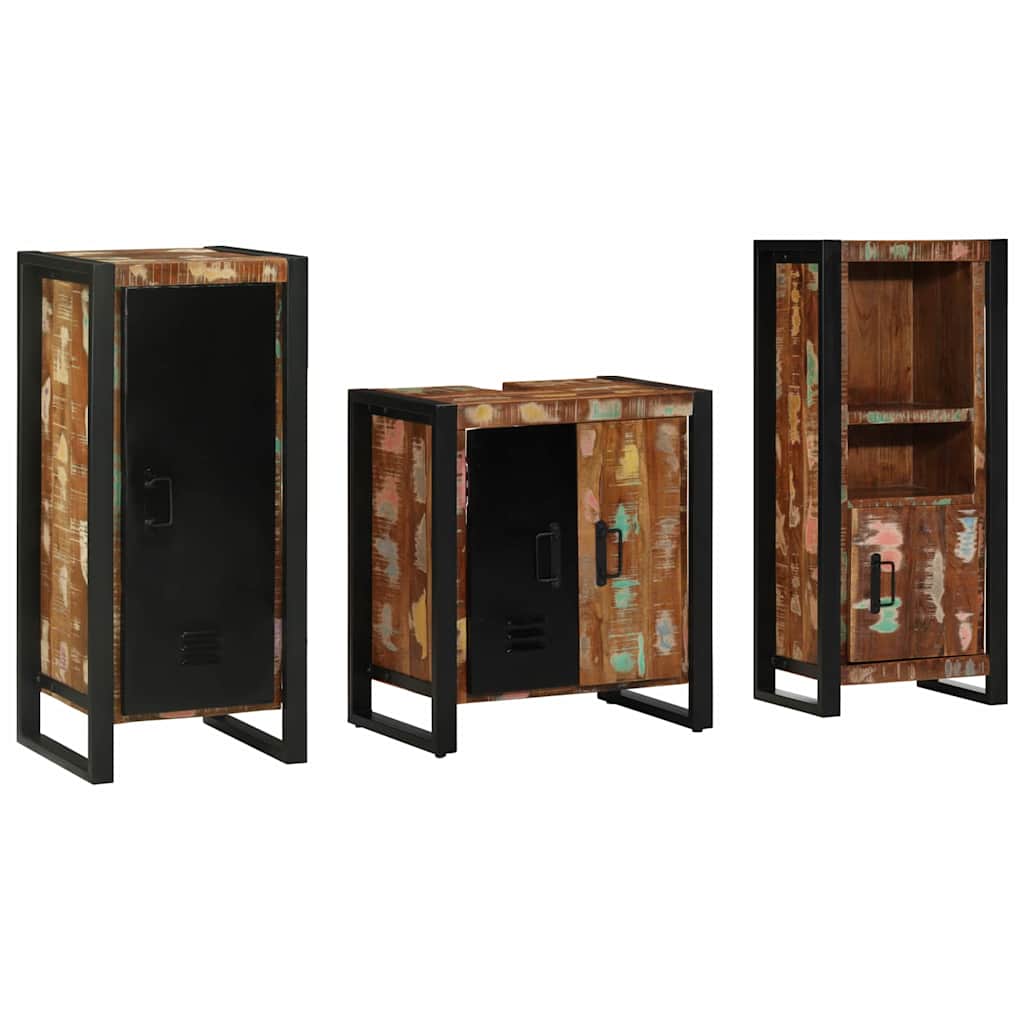 Bathroom Furniture Set 3 pcs Multicolour Solid Reclaimed Wood