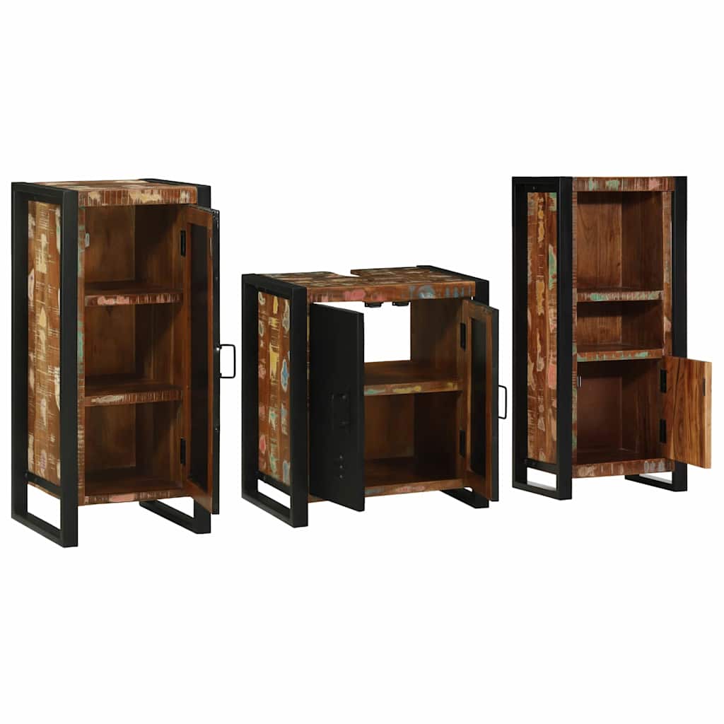Bathroom Furniture Set 3 pcs Multicolour Solid Reclaimed Wood