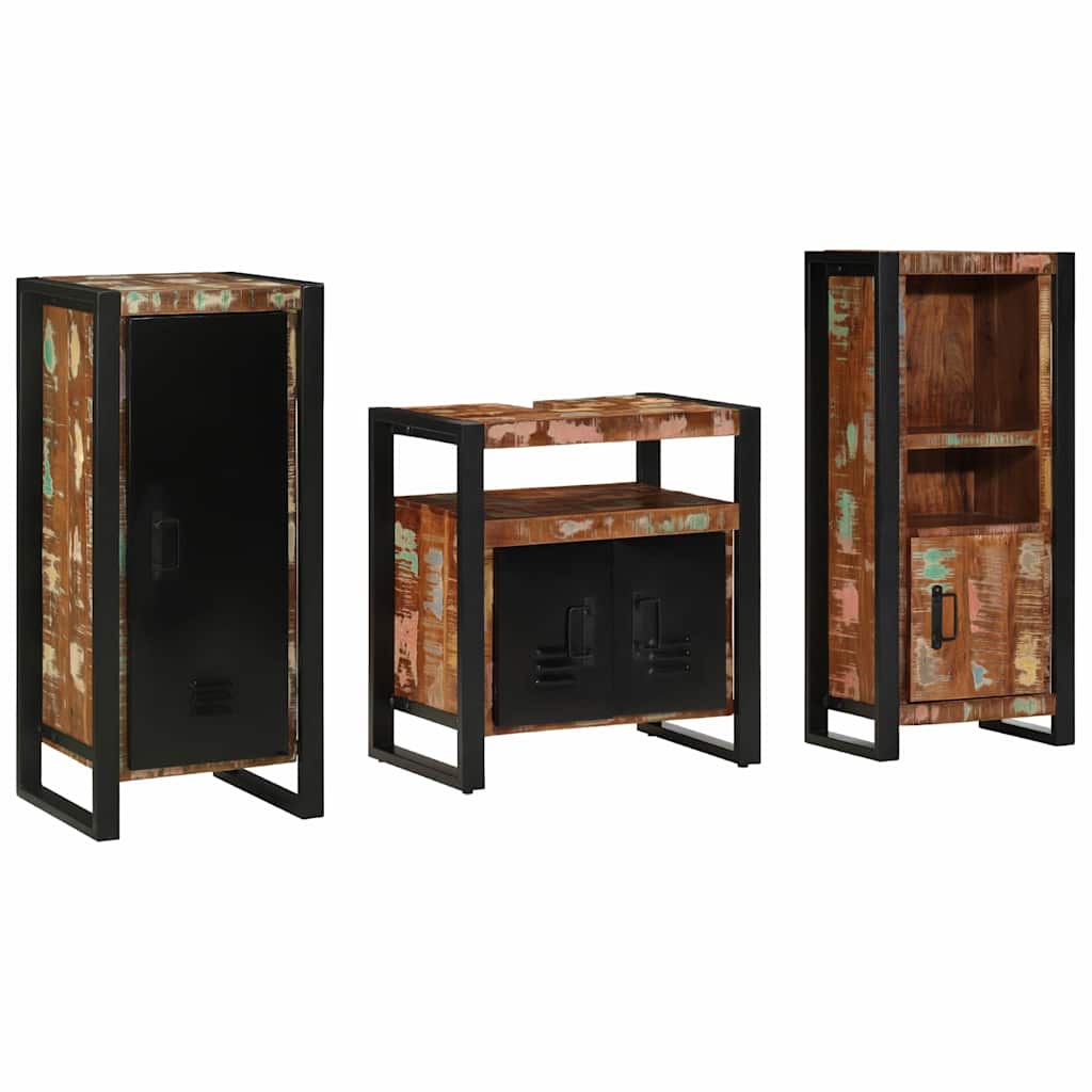 Bathroom Furniture Set 3 pcs Multicolour Solid Reclaimed Wood