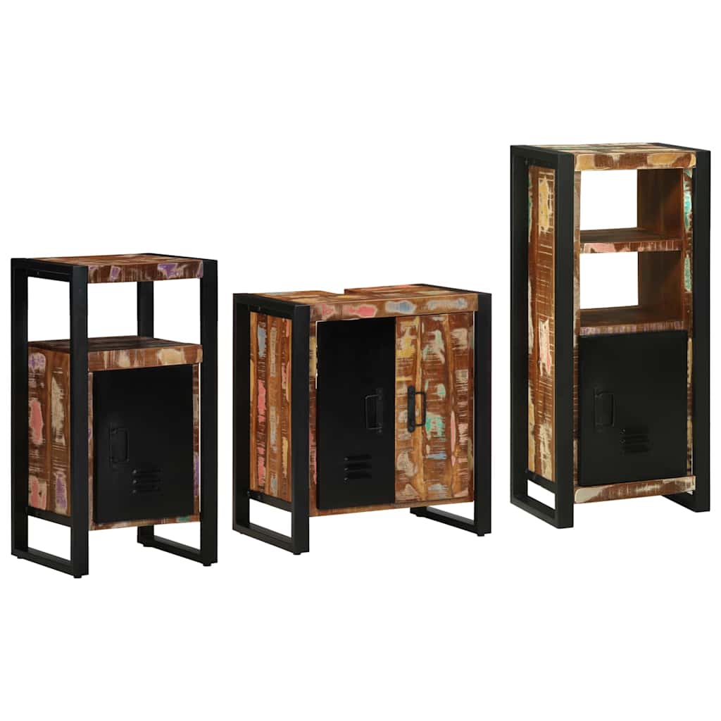 Bathroom Furniture Set 3 pcs Multicolour Solid Reclaimed Wood
