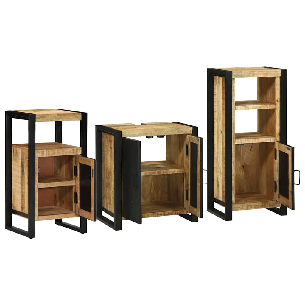 Bathroom Furniture Set with Shelf 3 pcs Brown Solid Mango Wood