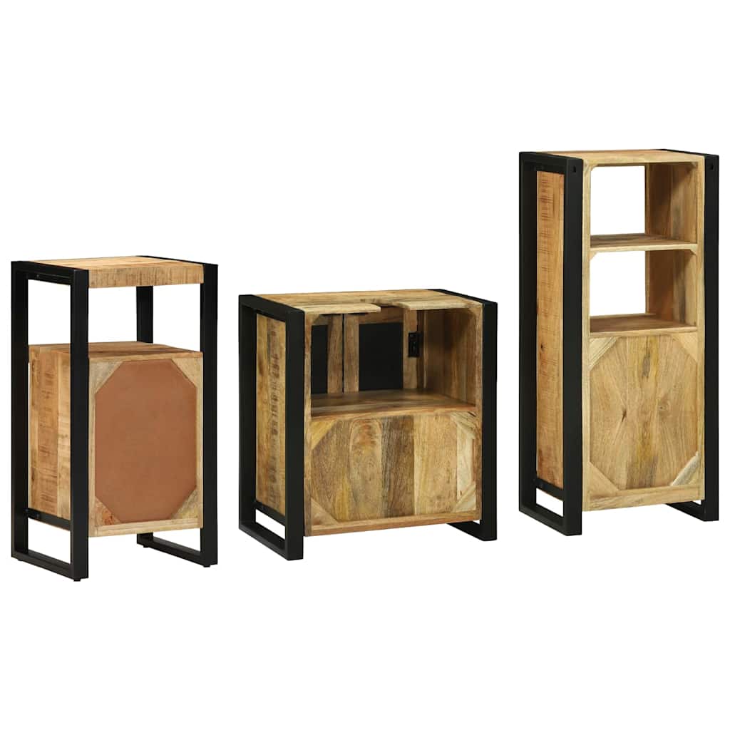 Bathroom Furniture Set with Shelf 3 pcs Brown Solid Mango Wood