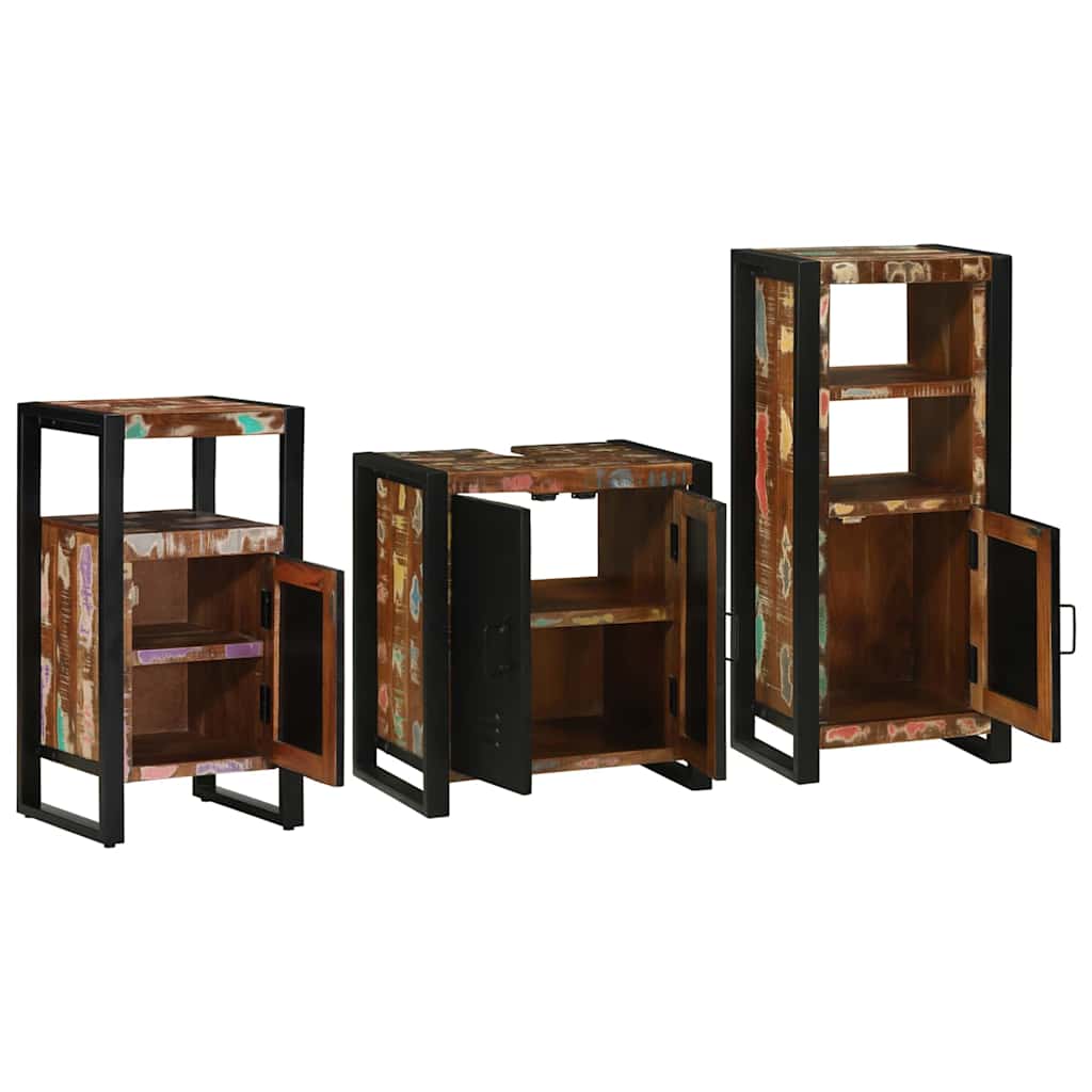 Bathroom Furniture Set 3 pcs Multicolour Solid Reclaimed Wood