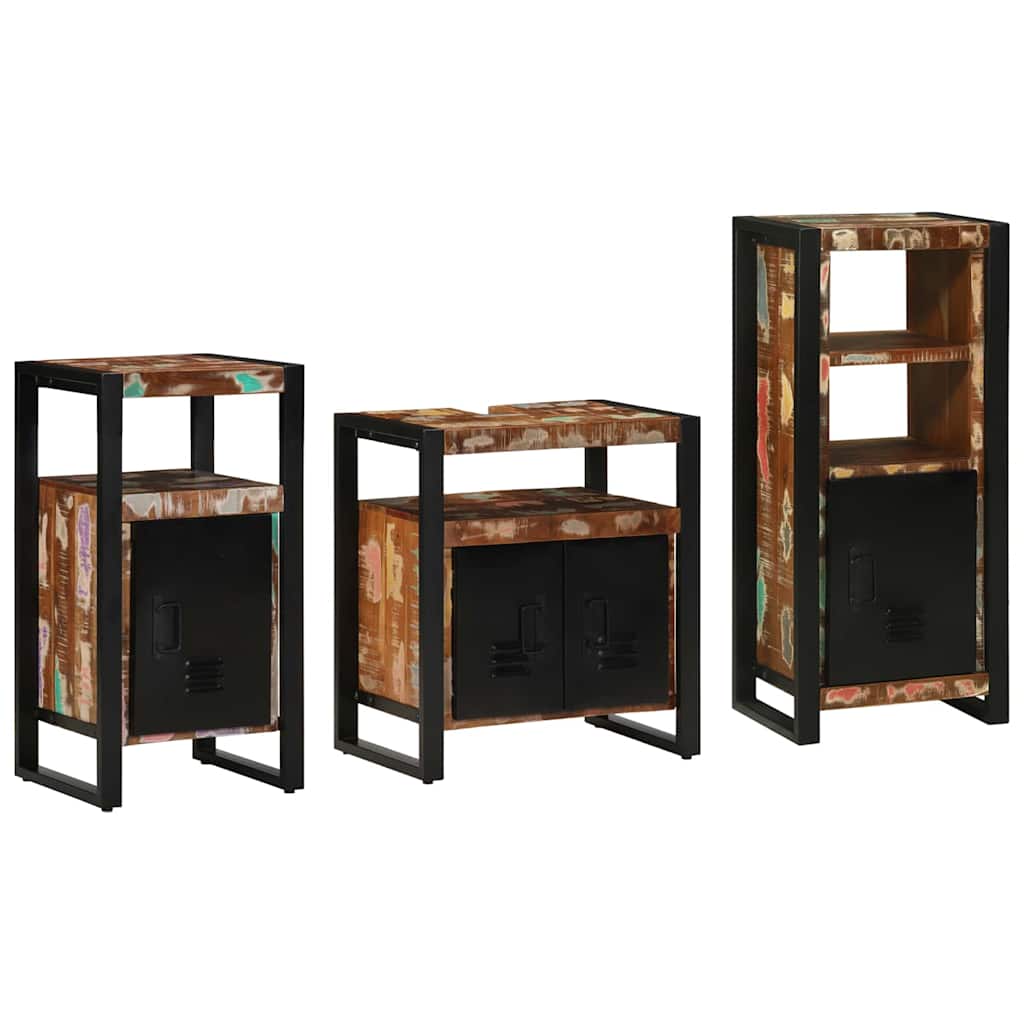 Bathroom Furniture Set 3 pcs Multicolour Solid Reclaimed Wood