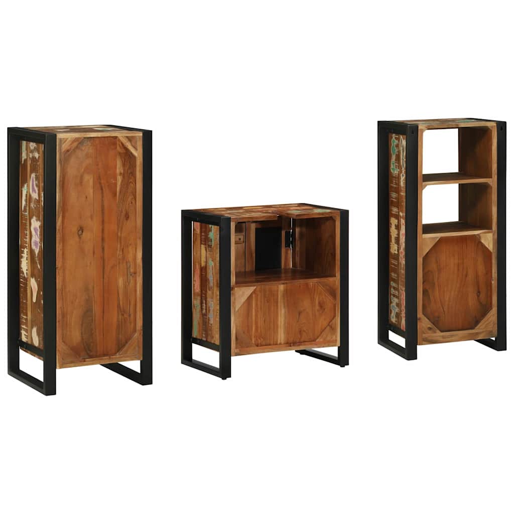 Bathroom Furniture Set 3 pcs Multicolour Solid Reclaimed Wood
