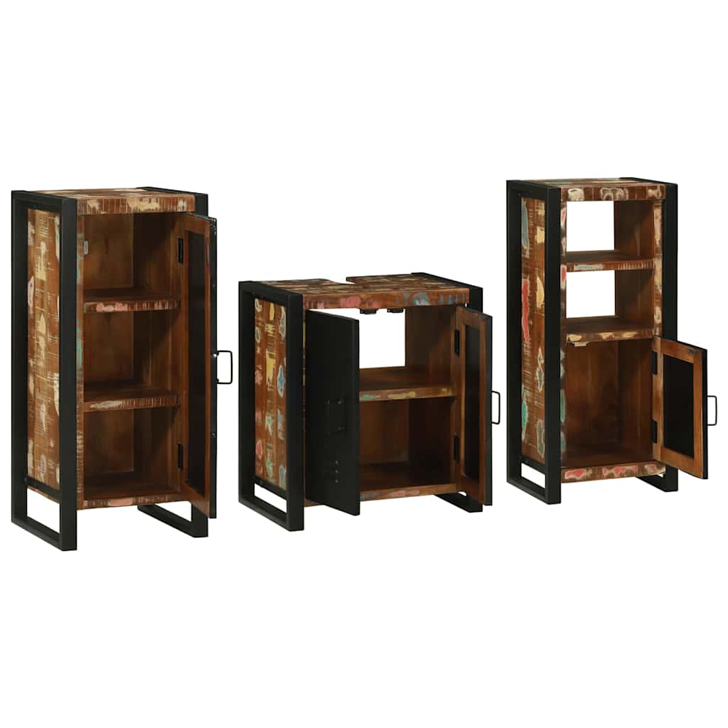 Bathroom Furniture Set 3 pcs Multicolour Solid Reclaimed Wood