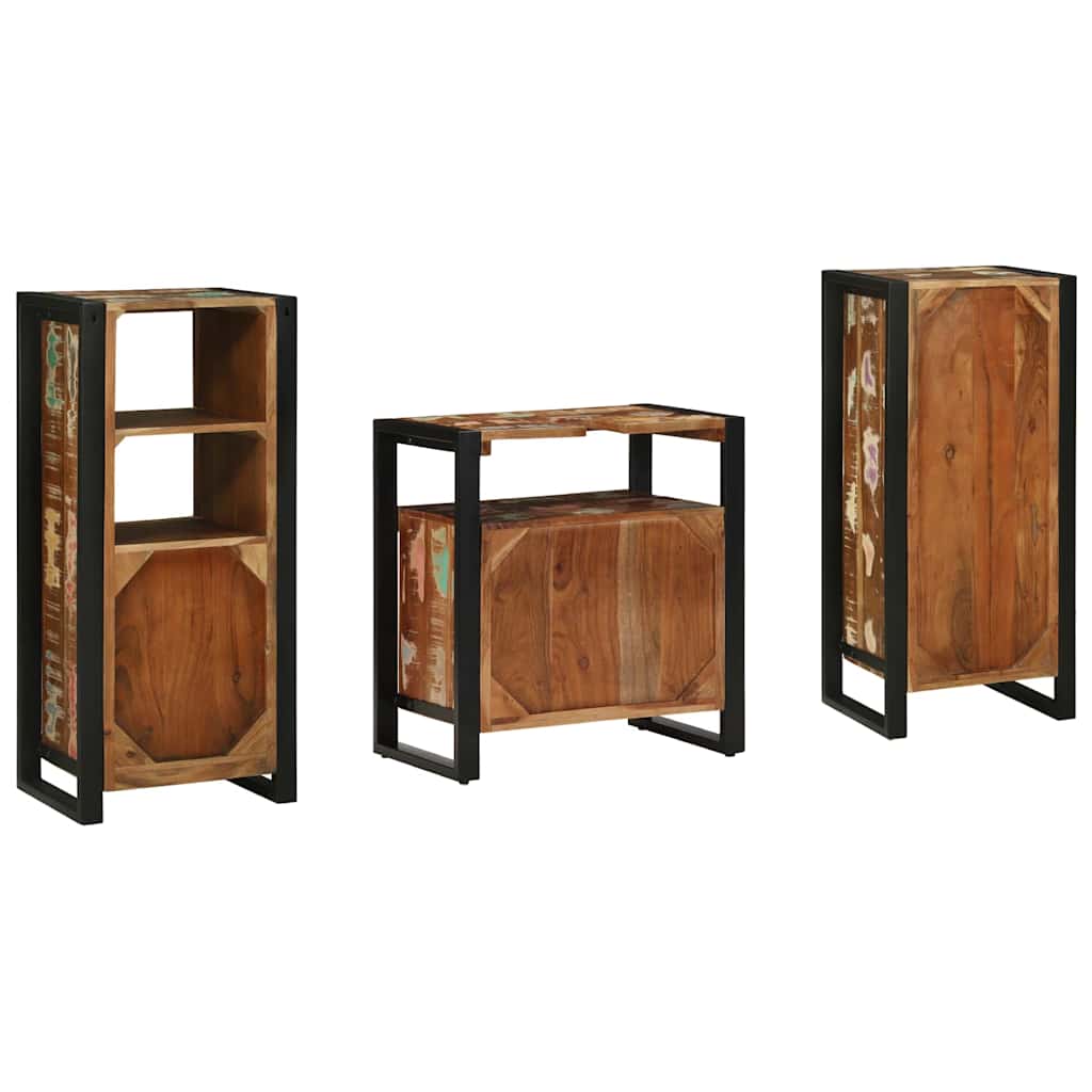 Bathroom Furniture Set 3 pcs Multicolour Solid Reclaimed Wood