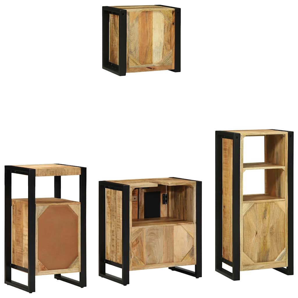 Bathroom Furniture Set with Shelf 4 pcs Brown Solid Mango Wood
