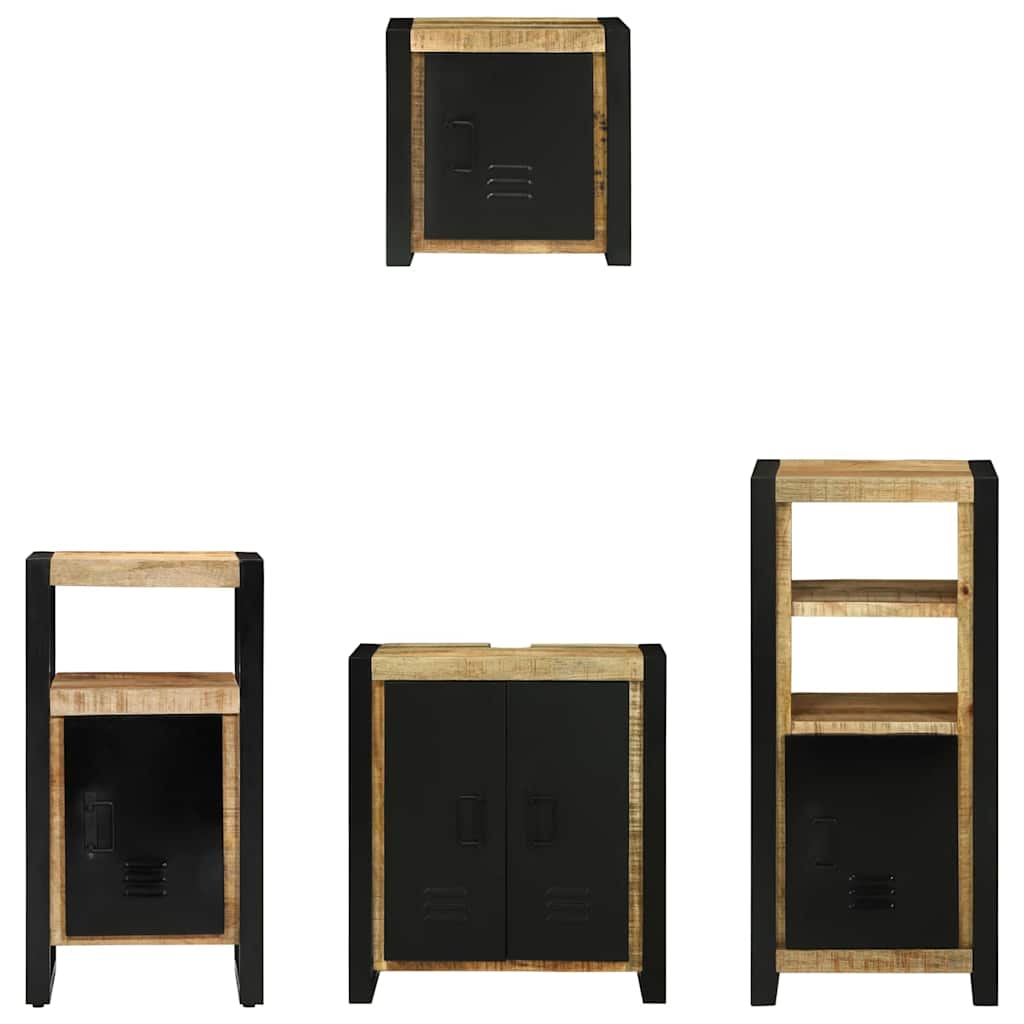 Bathroom Furniture Set with Shelf 4 pcs Brown Solid Mango Wood