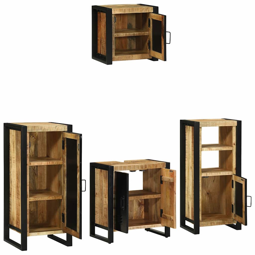 Bathroom Furniture Set with Shelf 4 pcs Brown Solid Mango Wood