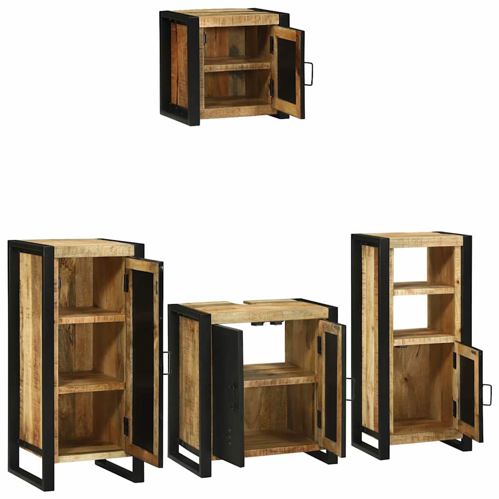 Bathroom Furniture Set with Shelf 4 pcs Brown Solid Mango Wood