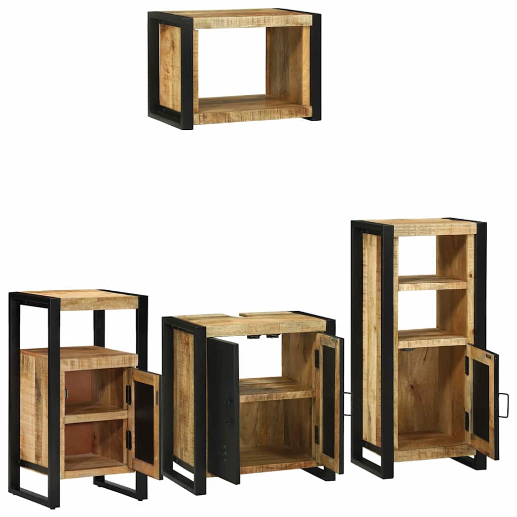 Bathroom Furniture Set with Shelf 4 pcs Brown Solid Mango Wood