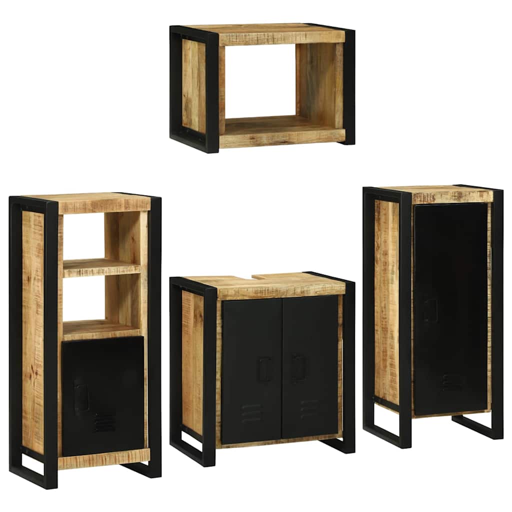 Bathroom Furniture Set with Door 4 pcs Brown Solid Mango Wood