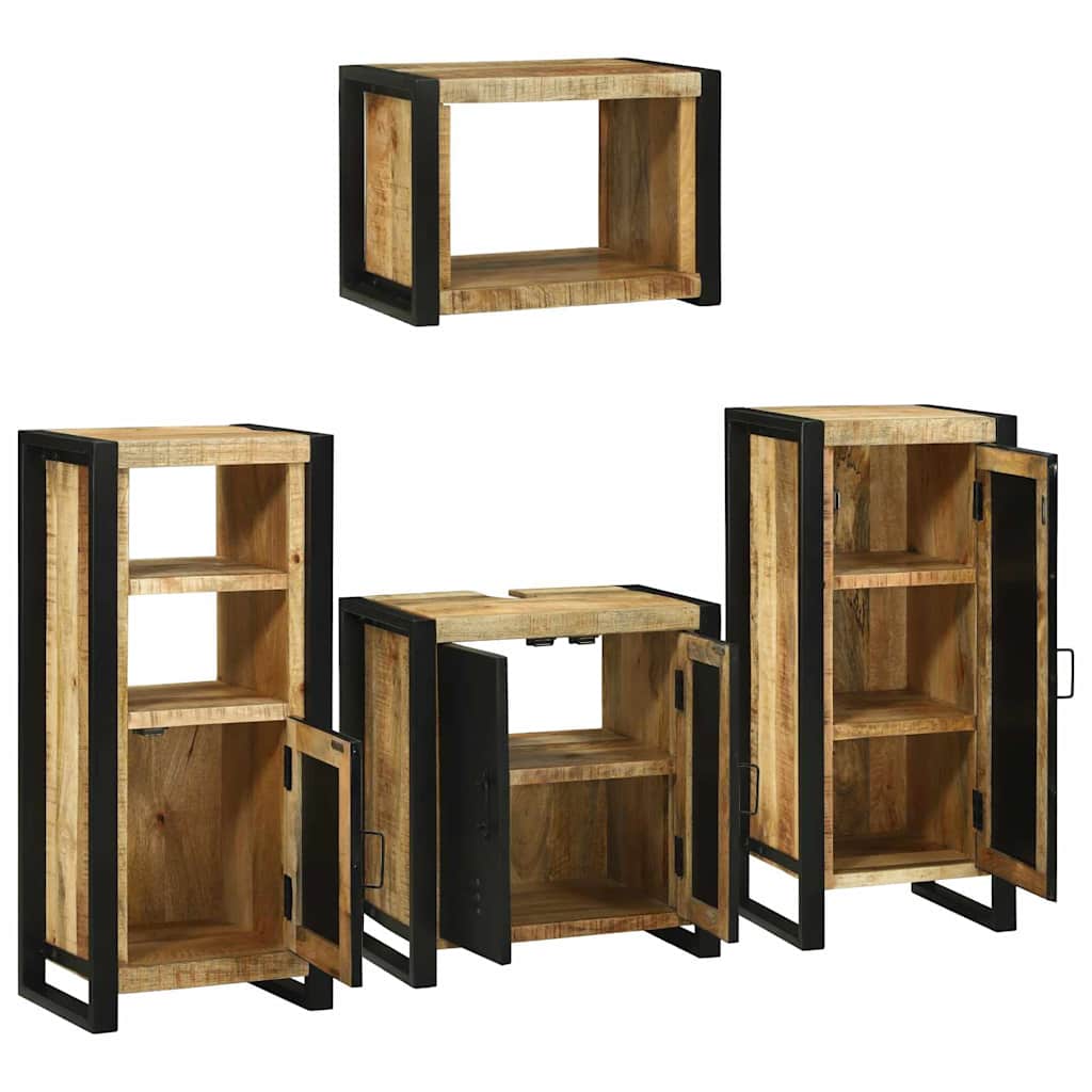 Bathroom Furniture Set with Door 4 pcs Brown Solid Mango Wood