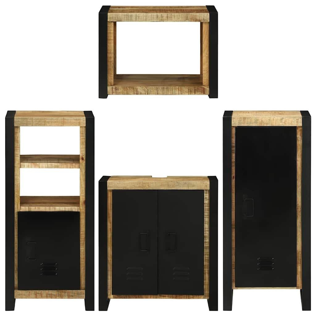 Bathroom Furniture Set with Door 4 pcs Brown Solid Mango Wood