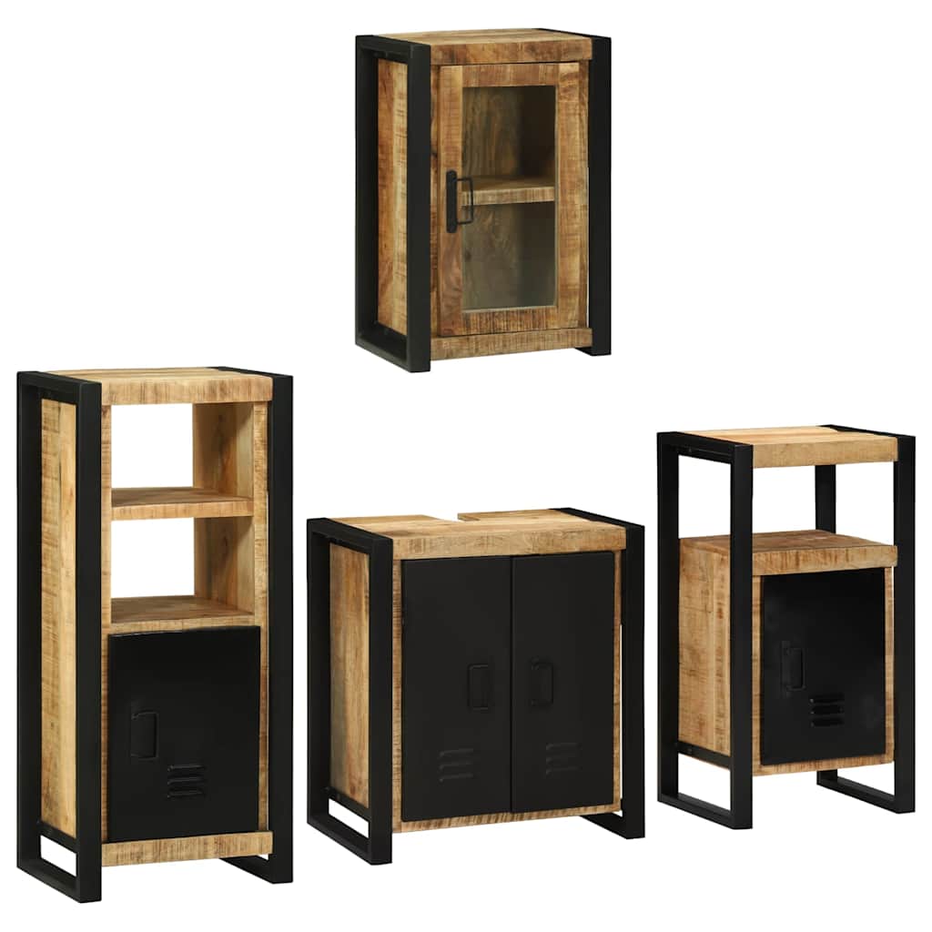 Bathroom Furniture Set with Door 4 pcs Brown Solid Mango Wood