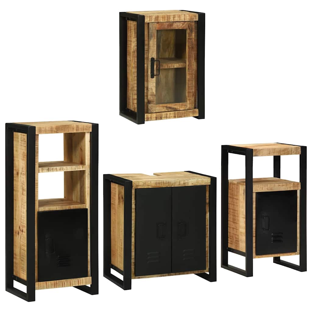 Bathroom Furniture Set with Door 4 pcs Brown Solid Mango Wood