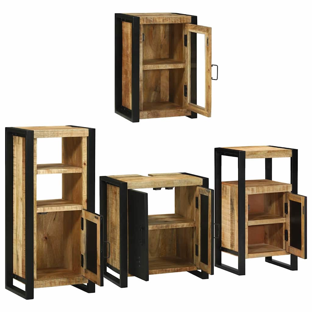 Bathroom Furniture Set with Door 4 pcs Brown Solid Mango Wood