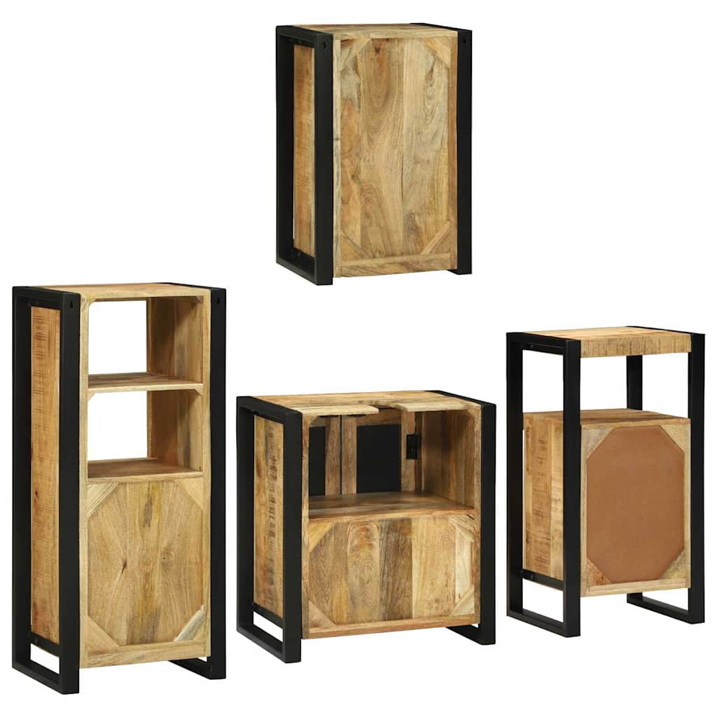 Bathroom Furniture Set with Door 4 pcs Brown Solid Mango Wood