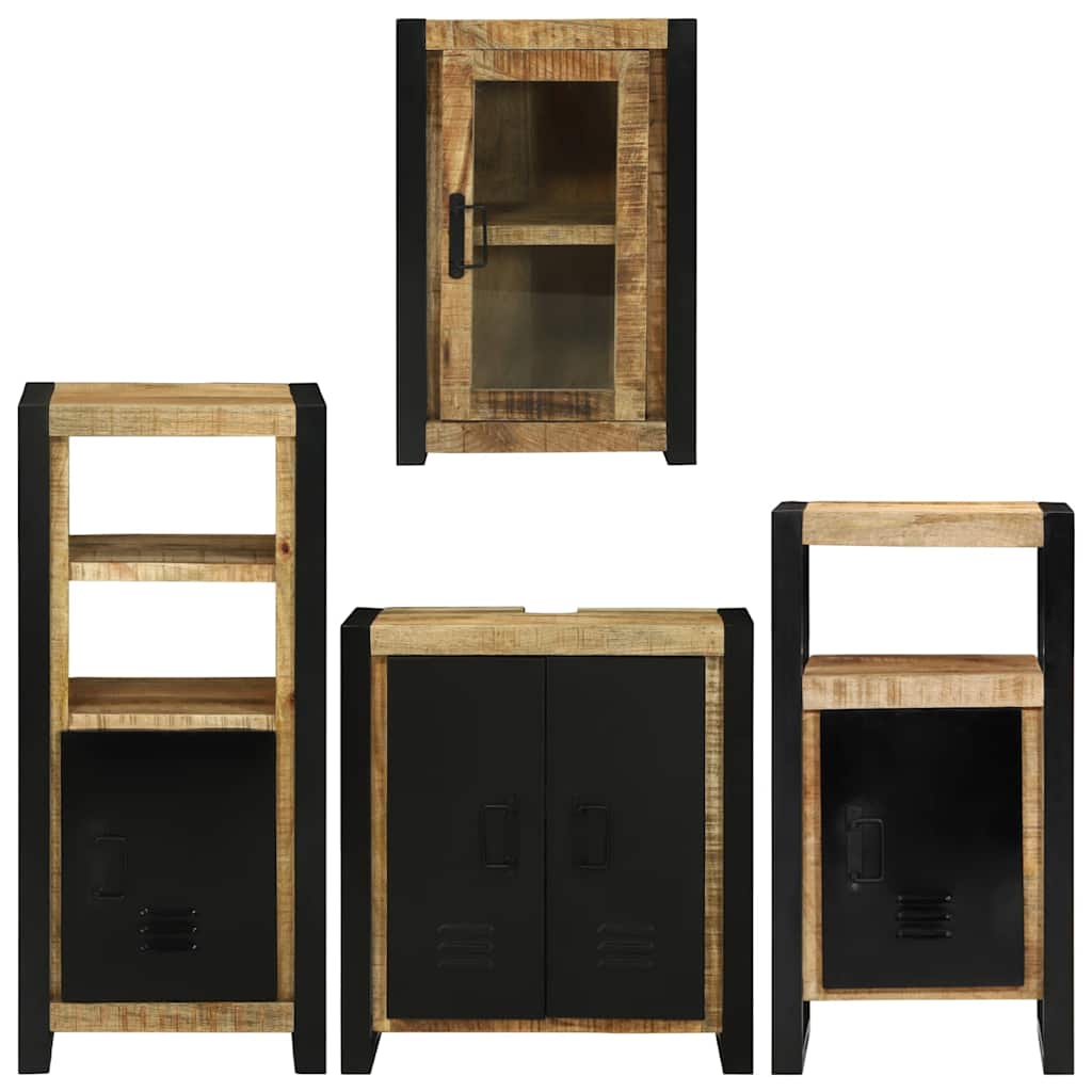 Bathroom Furniture Set with Door 4 pcs Brown Solid Mango Wood