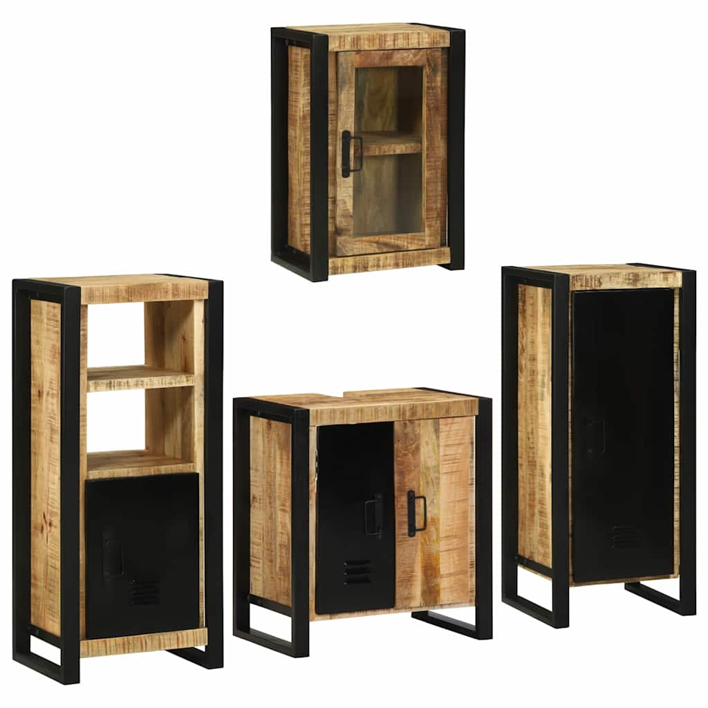 Bathroom Furniture Set with Door 4 pcs Brown Solid Mango Wood