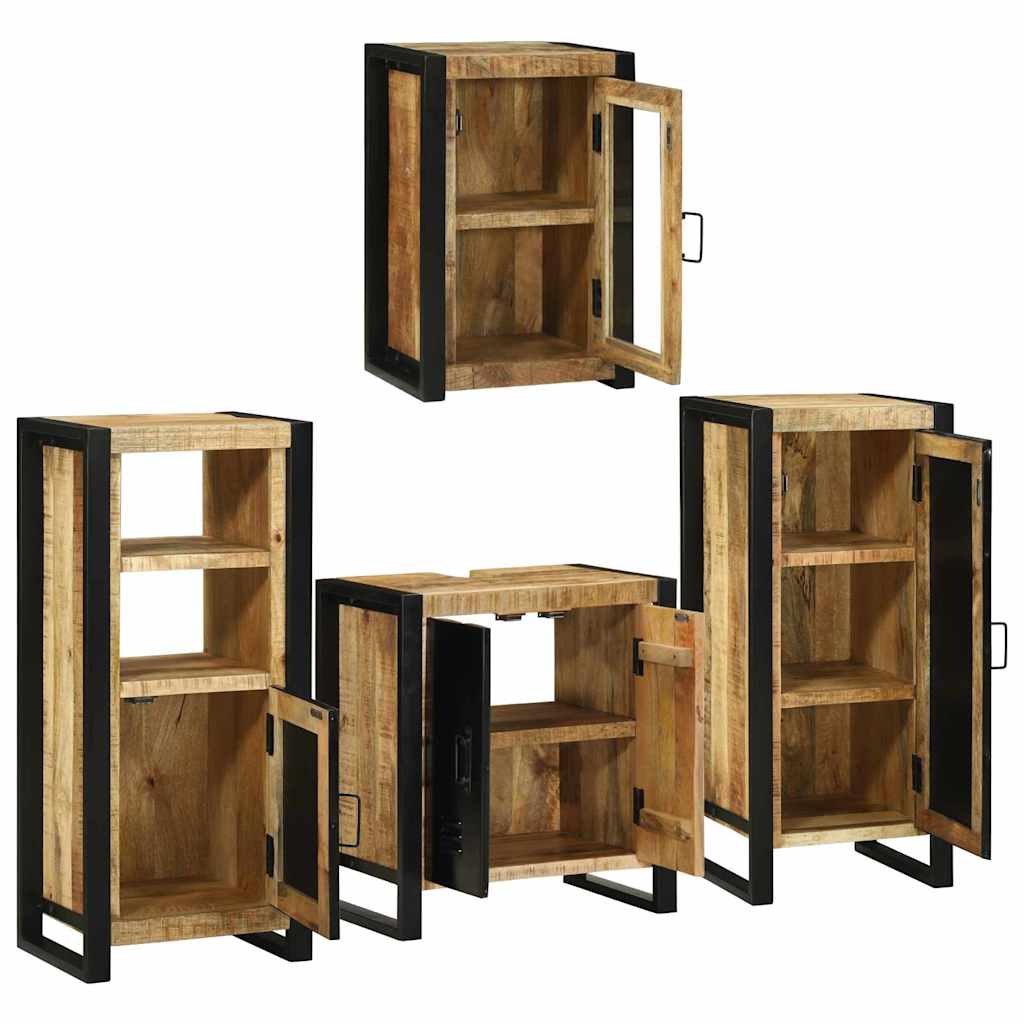 Bathroom Furniture Set with Door 4 pcs Brown Solid Mango Wood