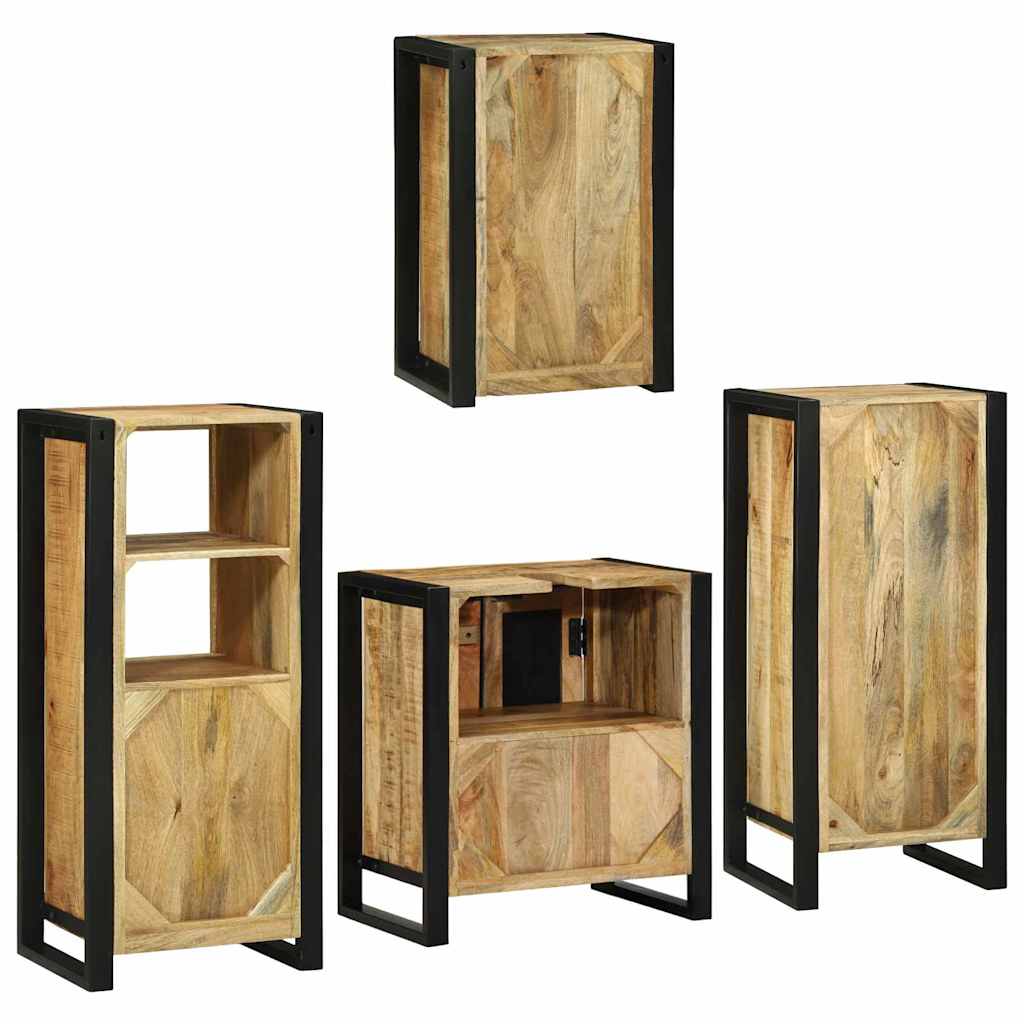 Bathroom Furniture Set with Door 4 pcs Brown Solid Mango Wood