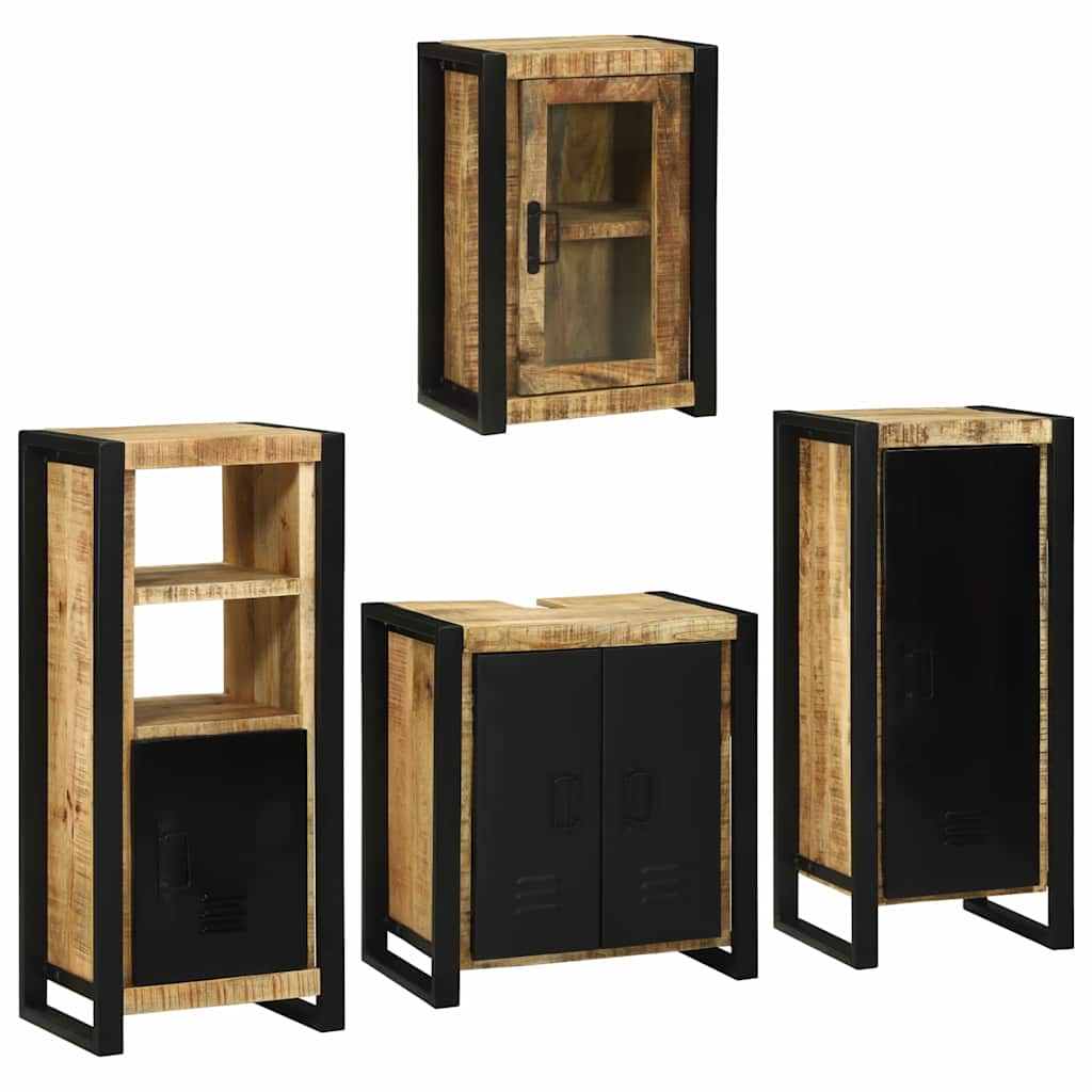 Bathroom Furniture Set with Door 4 pcs Brown Solid Mango Wood