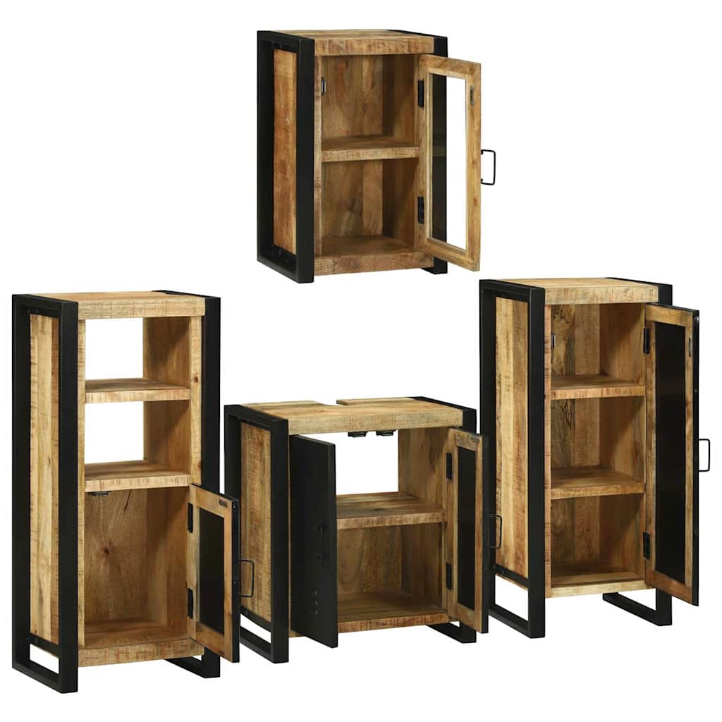 Bathroom Furniture Set with Door 4 pcs Brown Solid Mango Wood
