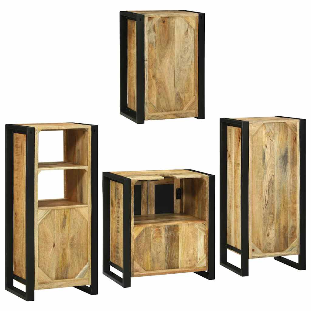 Bathroom Furniture Set with Door 4 pcs Brown Solid Mango Wood