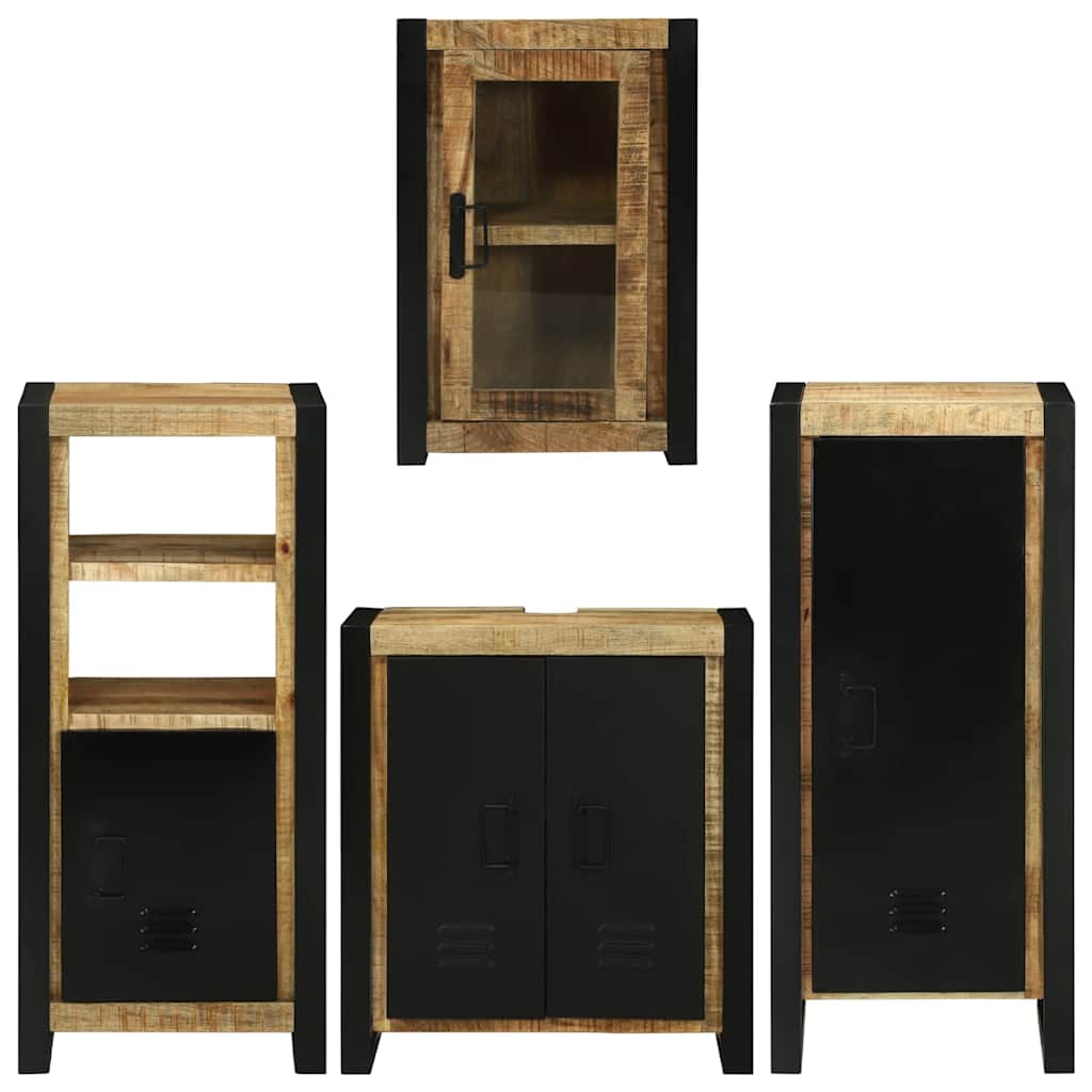 Bathroom Furniture Set with Door 4 pcs Brown Solid Mango Wood