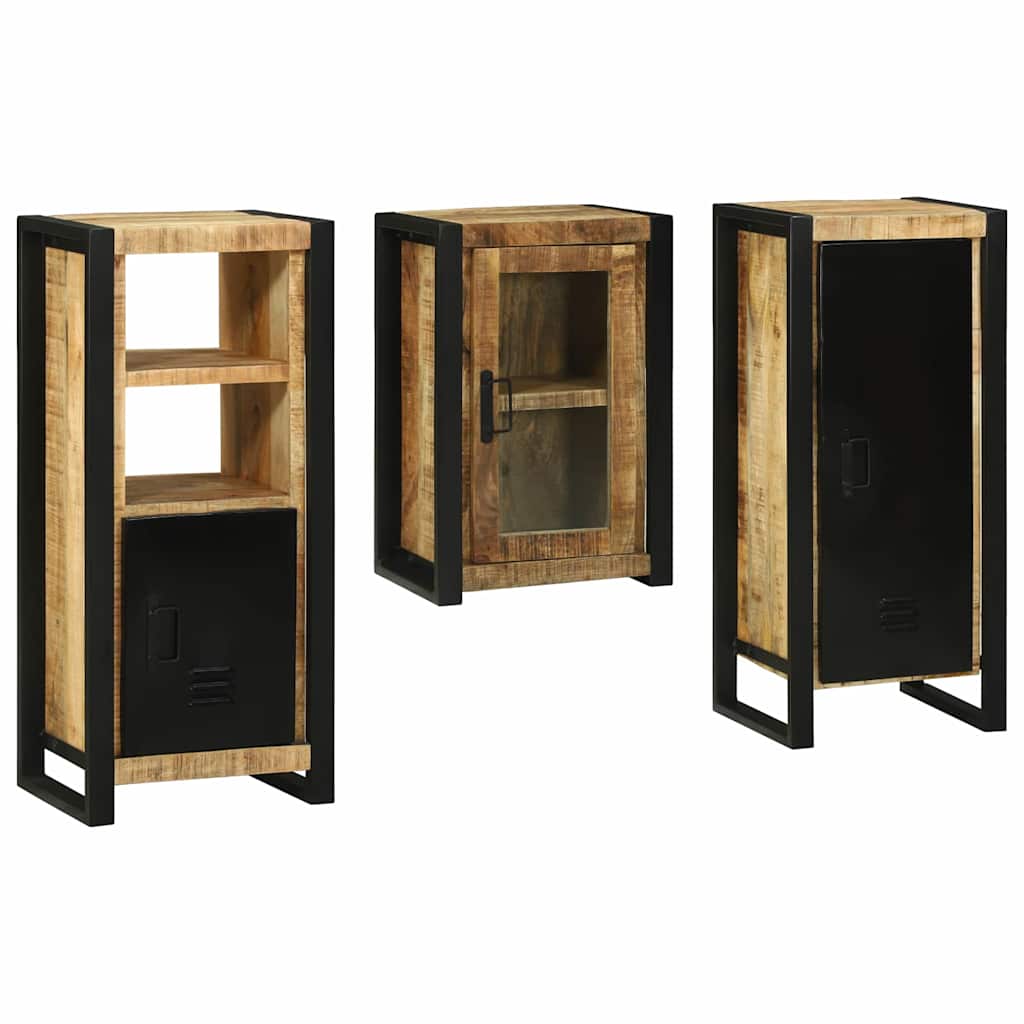 Bathroom Furniture Set with Door 3 pcs Brown Solid Mango Wood