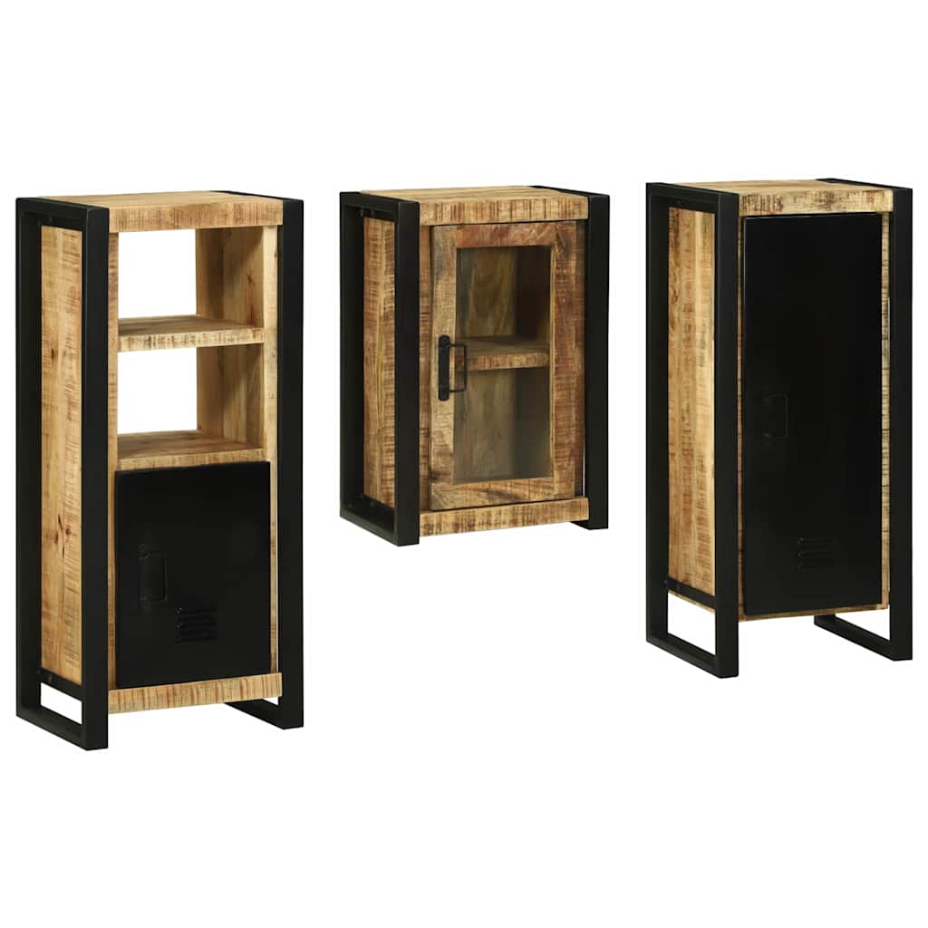 Bathroom Furniture Set with Door 3 pcs Brown Solid Mango Wood