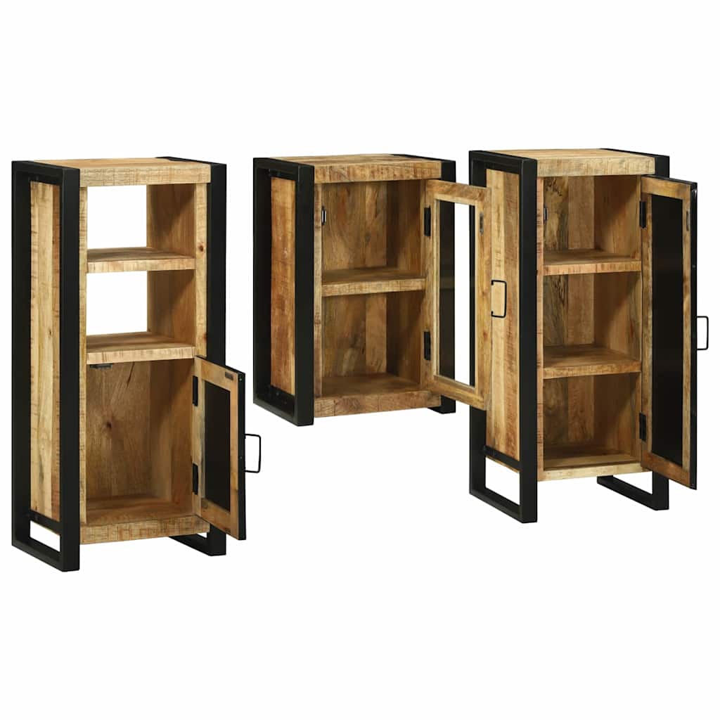 Bathroom Furniture Set with Door 3 pcs Brown Solid Mango Wood